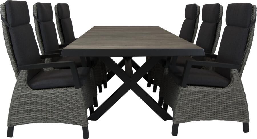 Qopps Ottowa uitschuif tafel 205 265 x 100 antraciet met Orlon verstelbare tuinstoel