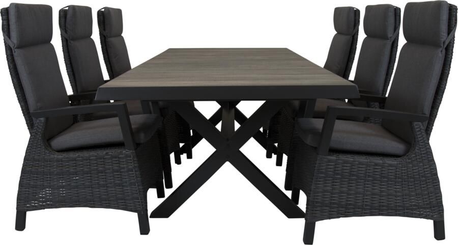 Qopps Ottowa uitschuif tafel 205 265 x 100 antraciet met Tuinstoel verstelbaar Darwin Royal