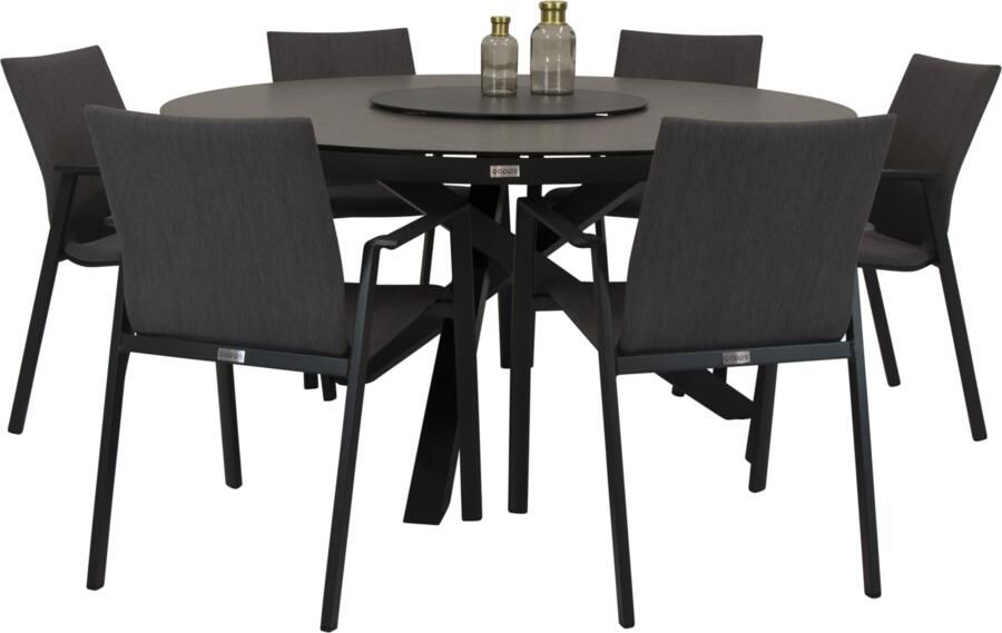 Qopps Perth tuintafel met 6 Fubar stapelbare tuinstoelen