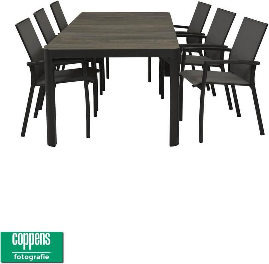 Qopps Queens tuintafel 220 antraciet met 6 tuinstoelen Tampa