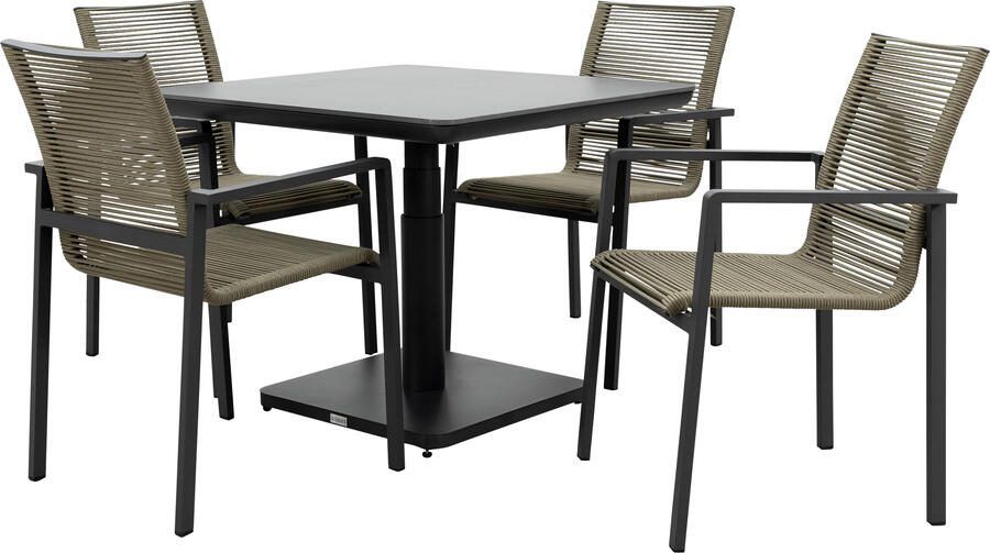 Qopps Ramin in hoogte verstelbare tafel met 4 Stilo stapelbare stoelen