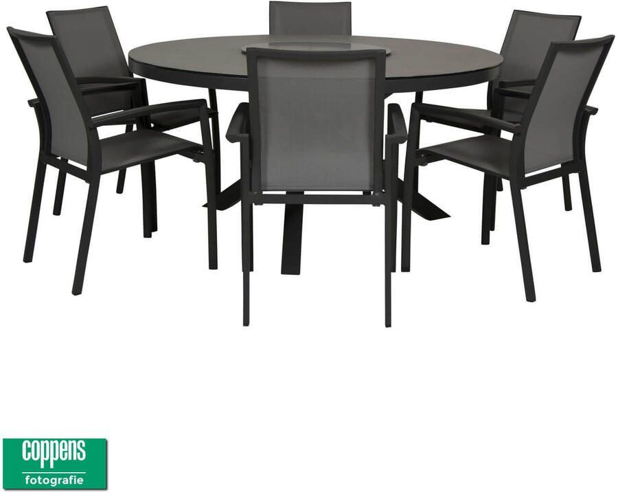 Qopps Tafel Perth 150 rond met Tampa stapelbare tuinstoel