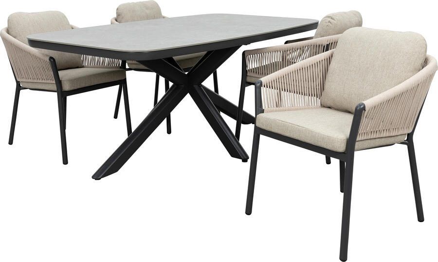 Qopps Vakio tuintafel met 4 Felan dining tuinstoelen