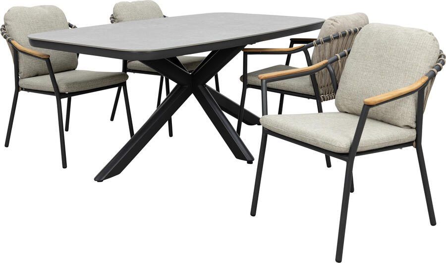 Qopps Vakio tuintafel met 4 Flori stapelbare tuinstoelen