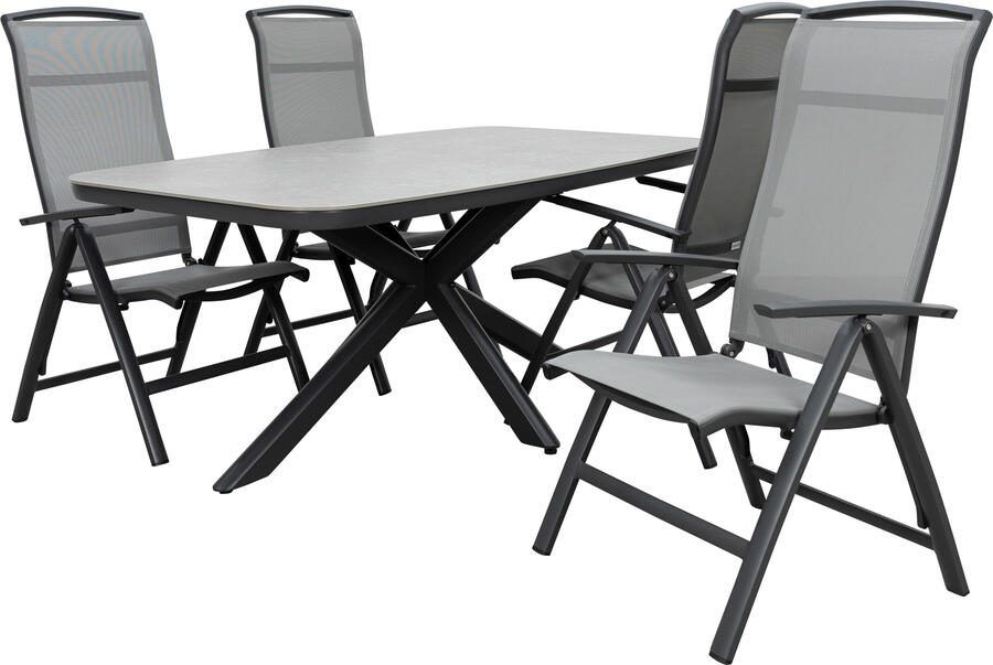 Qopps Vakio tuintafel met 4 Houston verstelbare tuinstoelen