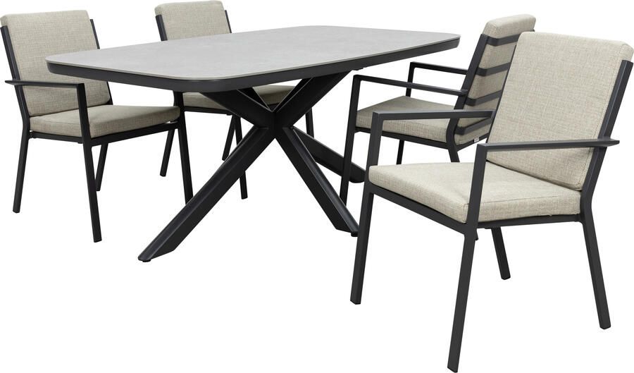 Qopps Vakio tuintafel met 4 Izard stapelbare tuinstoelen