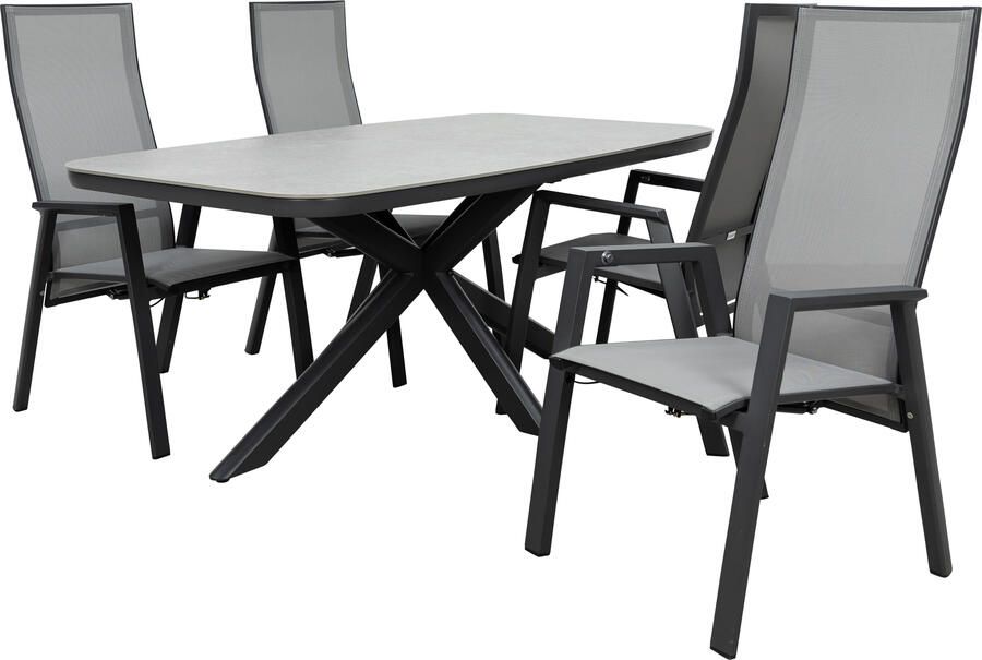 Qopps Vakio tuintafel met 4 Palsa gasveer verstelbare tuinstoelen