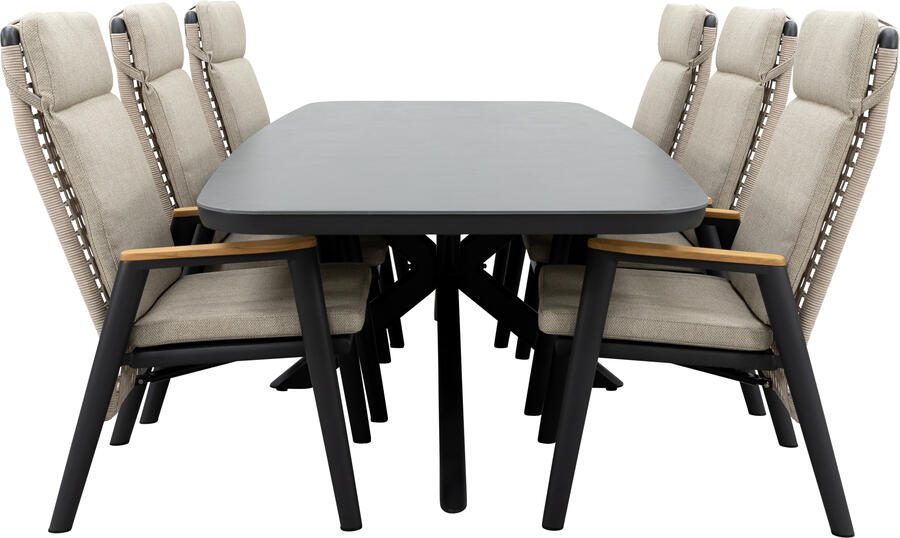 Qopps Vakio tuintafel met 6 Indra gasveer verstelbare tuinstoelen