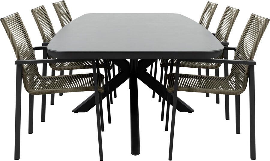 Qopps Vakio tuintafel met 6 Stilo stapelbare tuinstoelen
