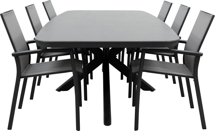 Qopps Vakio tuintafel met 6 Tampa stapelbare tuinstoelen