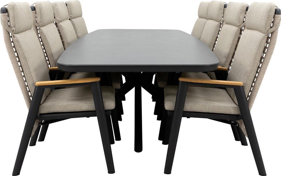 Qopps Vakio tuintafel met 8 Indra gasveer verstelbare tuinstoelen