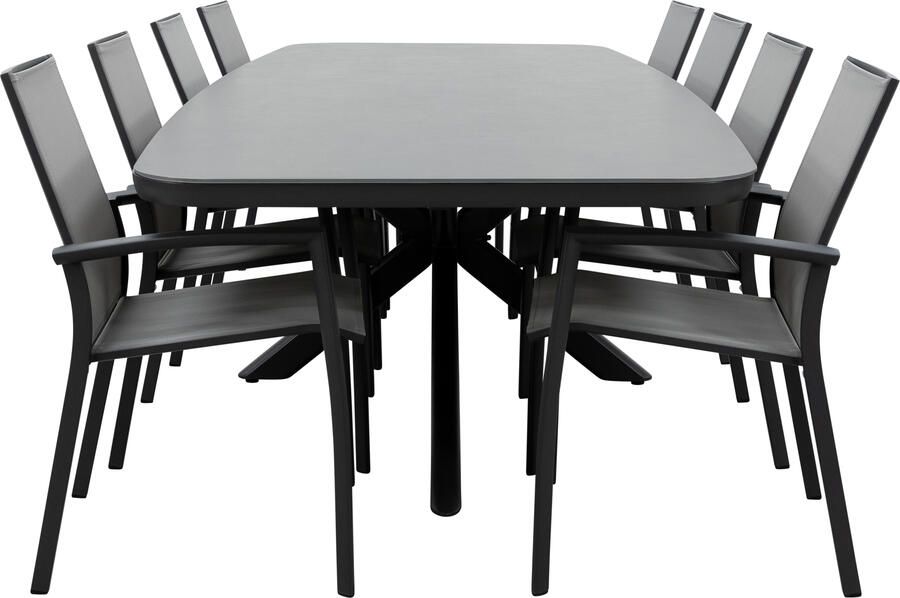 Qopps Vakio tuintafel met 8 Tampa stapelbare tuinstoelen