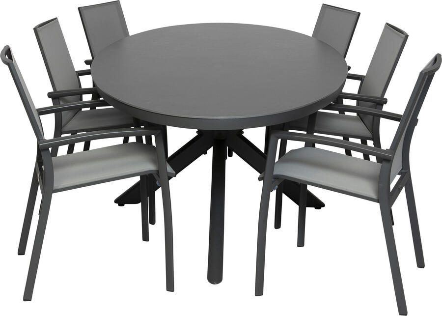 Qopps Vidas ovale tuintafel met 6 Tampa stapelbare tuinstoelen