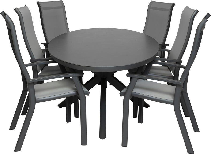 Qopps Vidas tuintafel met 6 Farro stapelbare tuinstoelen