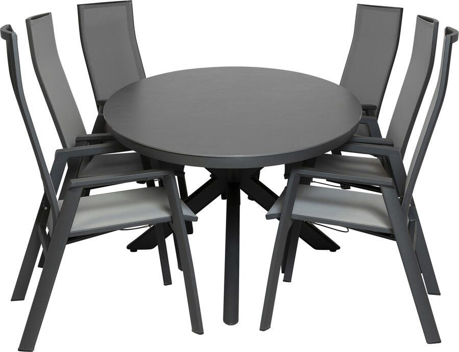 Qopps Vidas tuintafel met 6 Palsa gasveer verstelbare tuinstoelen