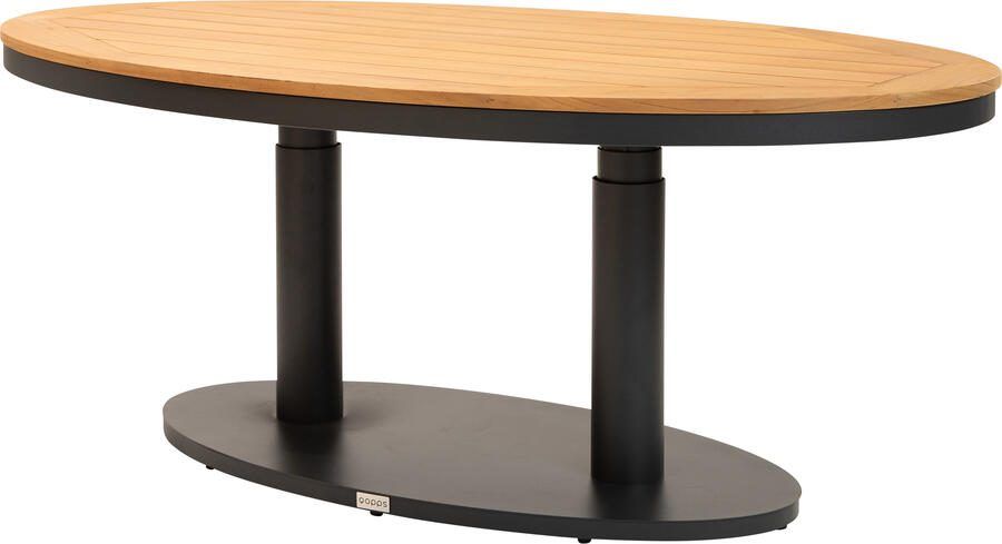 Qopps Woldo in hoogte verstelbare tafel ovaal 150 x 90 met teak blad
