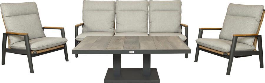 Qopps Yvori loungeset met Camos in hoogte verstelbare tuintafel