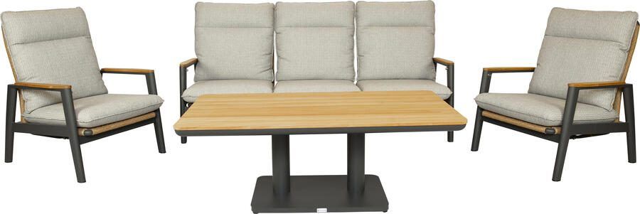 Qopps Yvori loungeset met Zamin in hoogte verstelbare tuintafel
