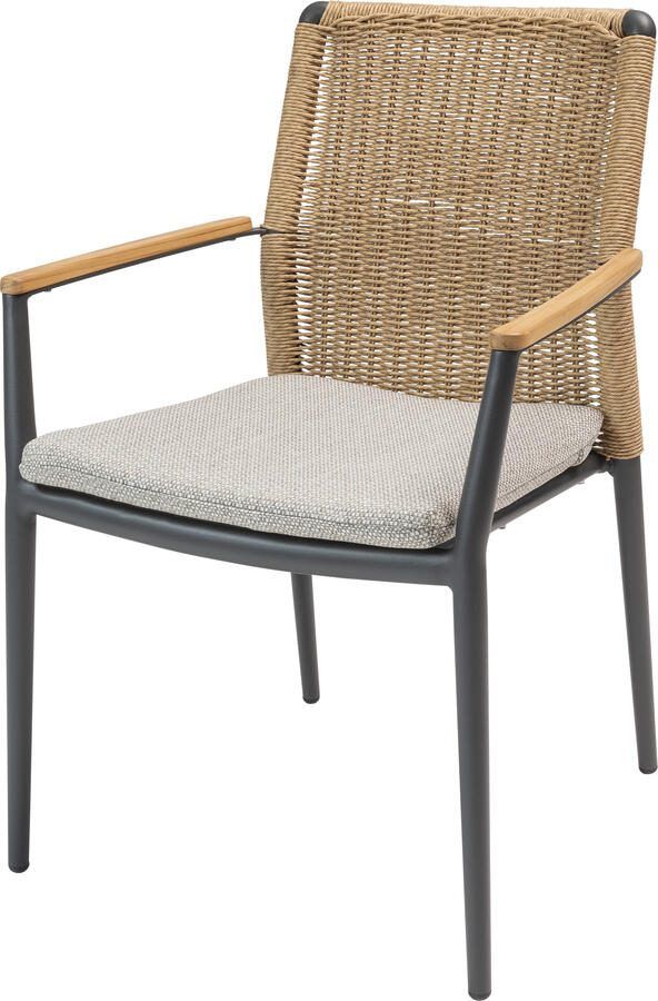 Qopps Yvori stapelbare tuinstoel naturel vlechtwerk teak armleggers
