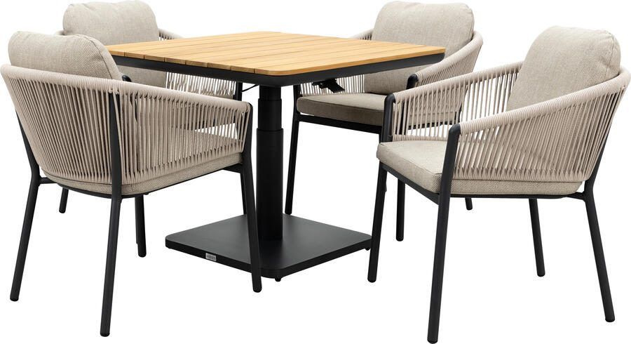 Qopps Zamin in hoogte verstelbare tuintafel met Felan dining tuinstoelen