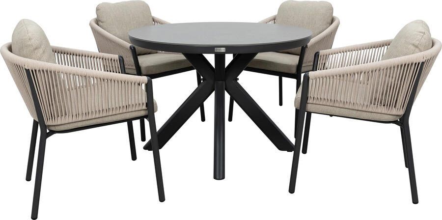 Qopps Ziggy tuintafel met 4 Felan dining tuinstoelen