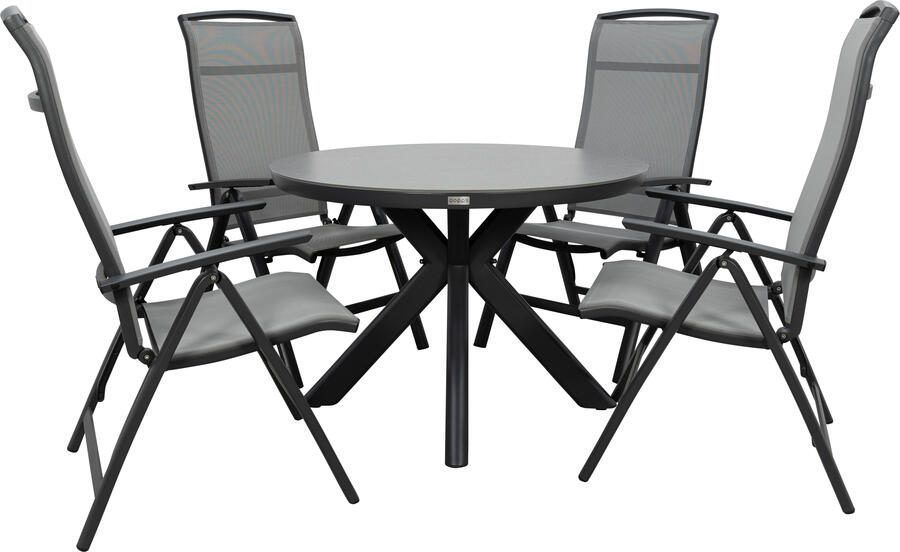 Qopps Ziggy tuintafel met 4 Houston verstelbare tuinstoelen