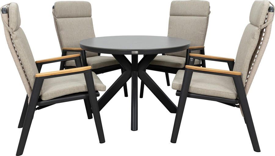 Qopps Ziggy tuintafel met 4 Indra gasveer verstelbare tuinstoelen