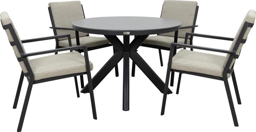 Qopps Ziggy tuintafel met 4 Izard stapelbare tuinstoelen