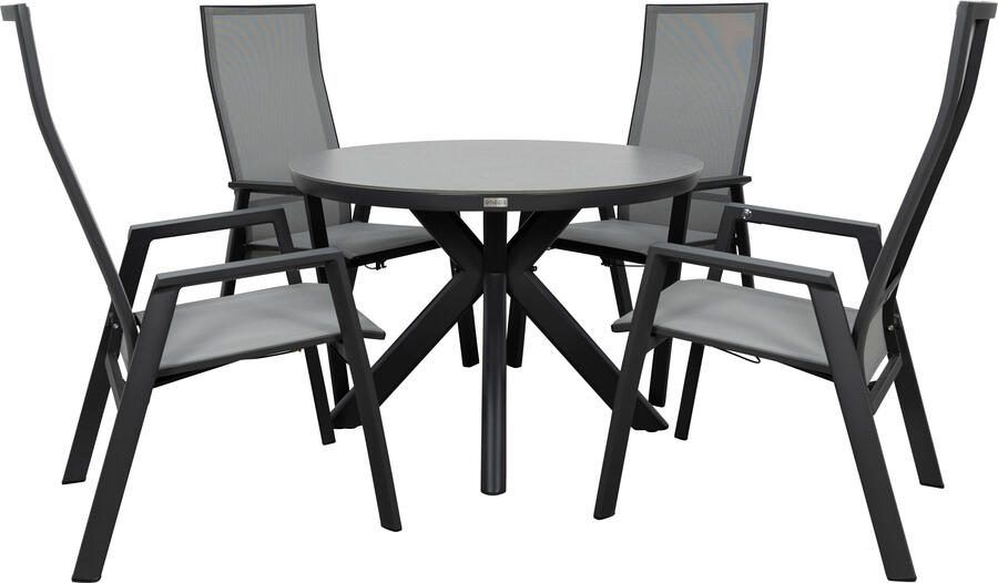 Qopps Ziggy tuintafel met 4 Palsa gasveer verstelbare tuinstoelen