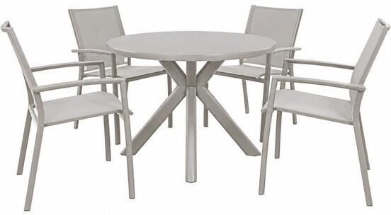 Qopps Ziggy tuintafel met 4 Tampa stapelbare tuinstoelen latte