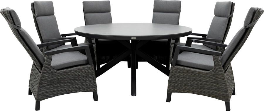 Qopps Ziggy tuintafel met 6 Darwin gasveer verstelbare tuinstoelen