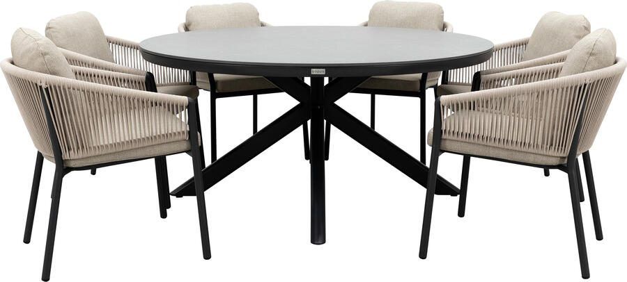 Qopps Ziggy tuintafel met 6 Felan dining tuinstoelen