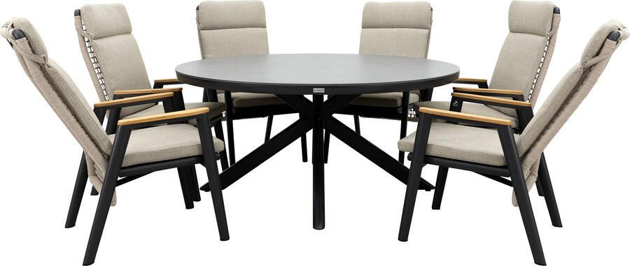 Qopps Ziggy tuintafel met 6 Indra verstelbare tuinstoelen