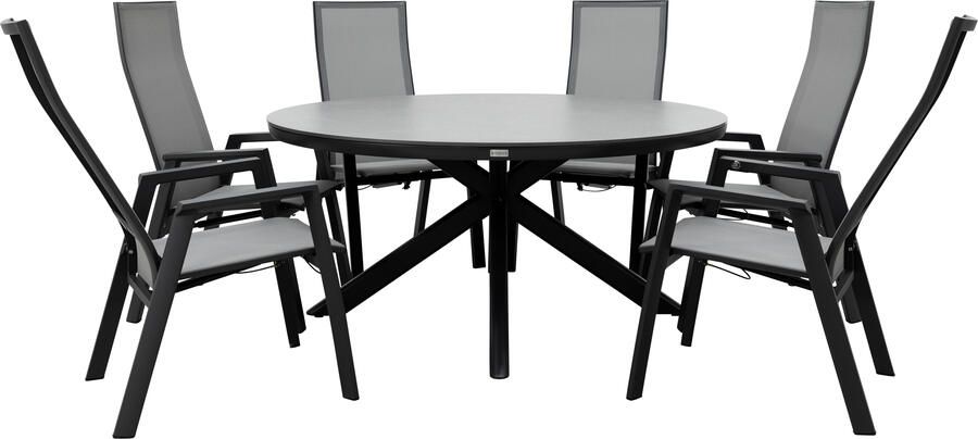 Qopps Ziggy tuintafel met 6 Palsa gasveer verstelbare tuinstoelen