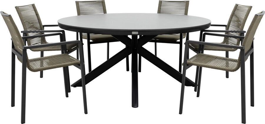 Qopps Ziggy tuintafel met 6 Stilo stapelbare tuinstoelen
