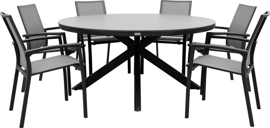 Qopps Ziggy tuintafel met 6 Tampa stapelbare tuinstoelen