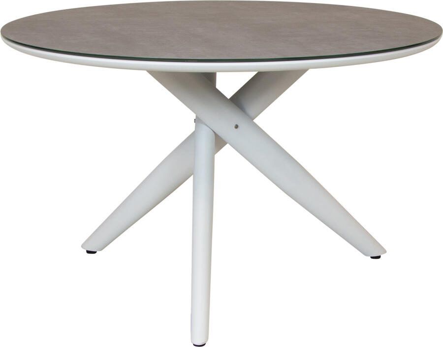 Qopps Zinza Tuintafel 120 cm rond mat white frame porselein top