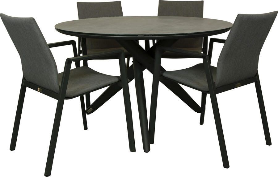 Qopps Zukla 120 cm rond tuintafel met Fubar stapelbare tuinstoel
