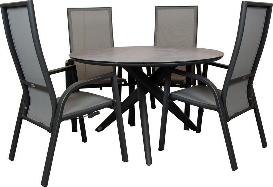 Qopps Zukla tuintafel met 4 Victory gasveer verstelbare tuinstoelen