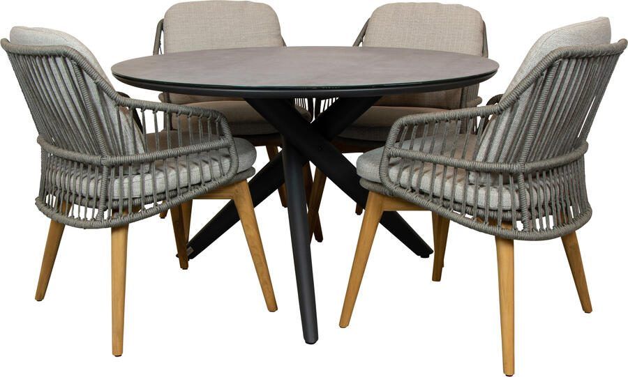 Qopps Zulka 120 cm rond tuintafel met Sempre dining tuinstoel