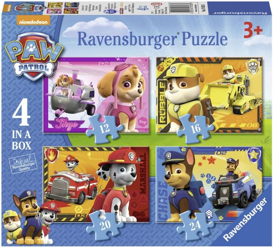 Ravensburger 4 puzzels 12+16+20+24 stukjes Puppies op pad.