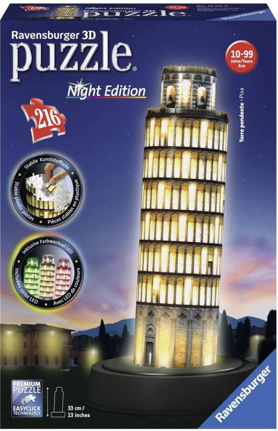 Ravensburger puzzel 216 stukjes 3D puzzel toren van Pisa by night