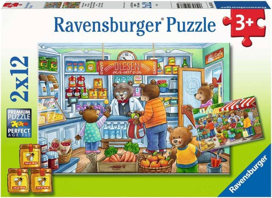 Ravensburger puzzel 2x12 stukjes Market and Supermarket Scene
