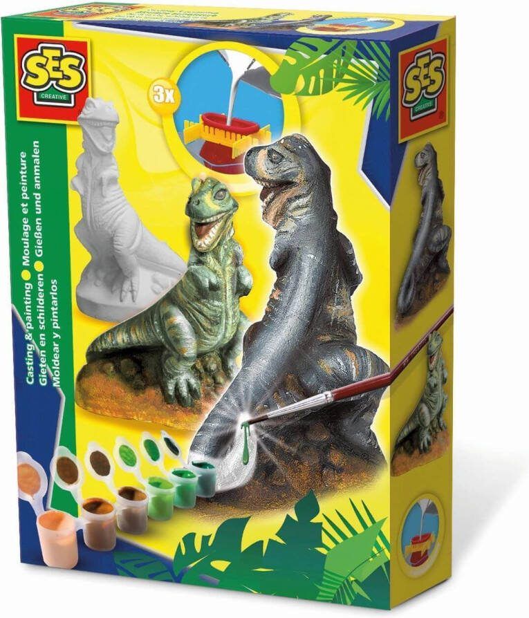 SES Gieten en schilderen T-rex dino sneldrogend met gietmal houder gips verf en penseel knutselen jongens Dinosaurus Speelgoed - Foto 3