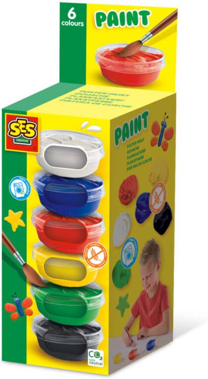 SES Plakkaatverf (6x45ml) extra dekkende plakkaatverf hersluitbare potjes makkelijk uitwasbaar