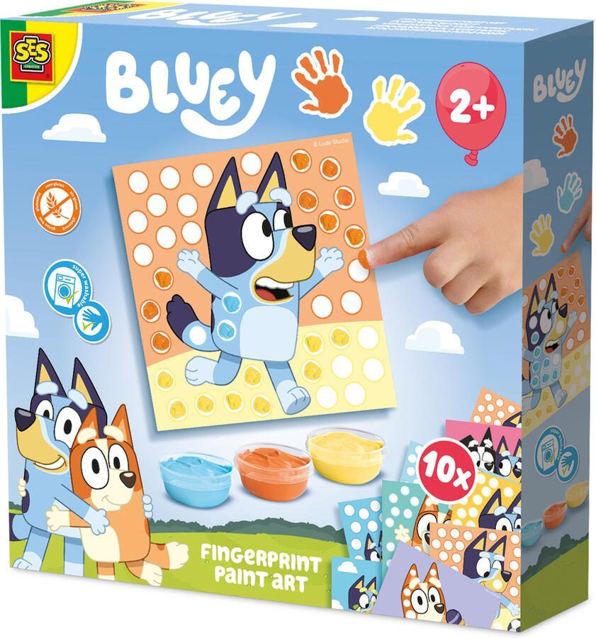 Ses Bluey vingerafdruk verf kunstwerk