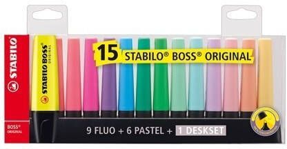 Stabilo BOSS Original markeerstift deskset met 15 stuks in geassorteerde kleuren