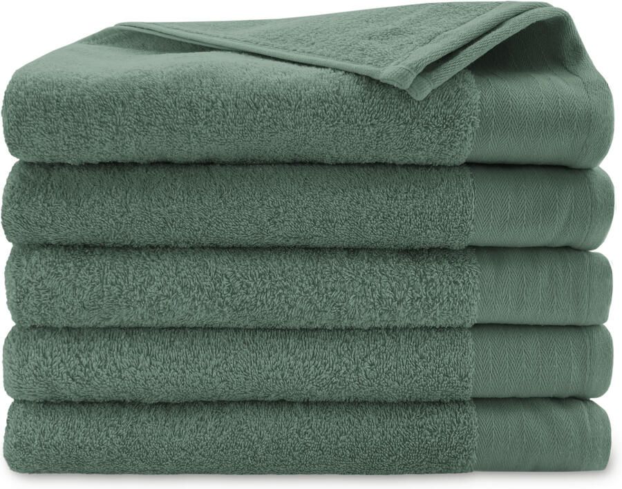 Walra Set van 5 badlakens soft cotton legergroen 70x140 cm