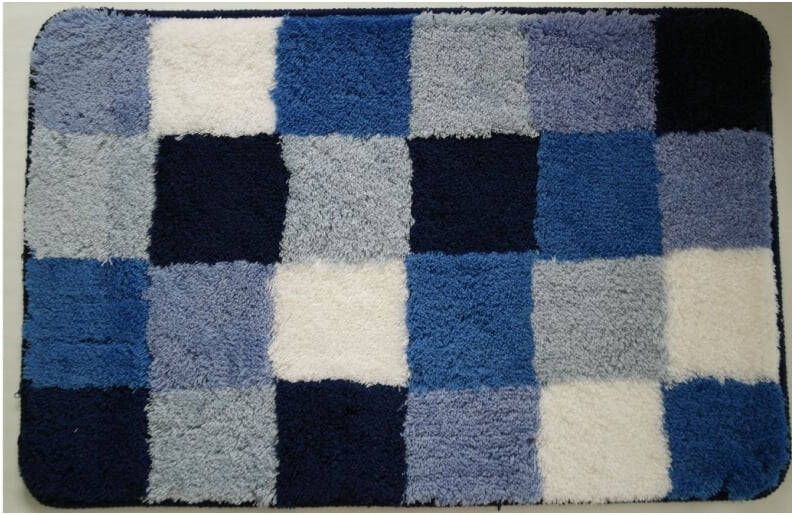 Wicotex badmat 60x90 cm. acryl blokken wit blauw 6381-2038