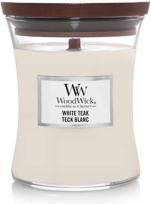 Woodwick Geurkaars Medium White Teak 11 cm ø 10 cm